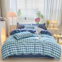 HKM-163795 Aloe Cotton Four-Piece Bedding Set with Floral and Plant Pattern, Multiple Sizes Available