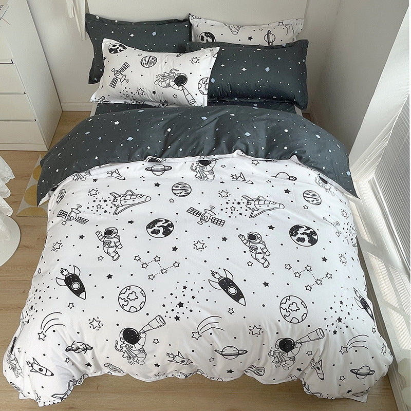 HKM-163795 Aloe Cotton Four-Piece Bedding Set with Floral and Plant Pattern, Multiple Sizes Available
