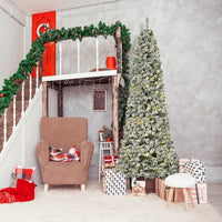 HKM-163923 9ft Snow-Flocked Slim Douglas Fir Artificial Christmas Tree with 550 LED Lights and 988 Realistic Branch Tips