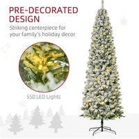 HKM-163923 9ft Snow-Flocked Slim Douglas Fir Artificial Christmas Tree with 550 LED Lights and 988 Realistic Branch Tips