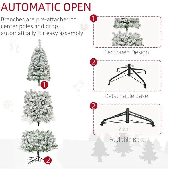 HKM-163923 9ft Snow-Flocked Slim Douglas Fir Artificial Christmas Tree with 550 LED Lights and 988 Realistic Branch Tips