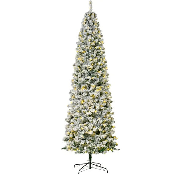 HKM-163923 9ft Snow-Flocked Slim Douglas Fir Artificial Christmas Tree with 550 LED Lights and 988 Realistic Branch Tips