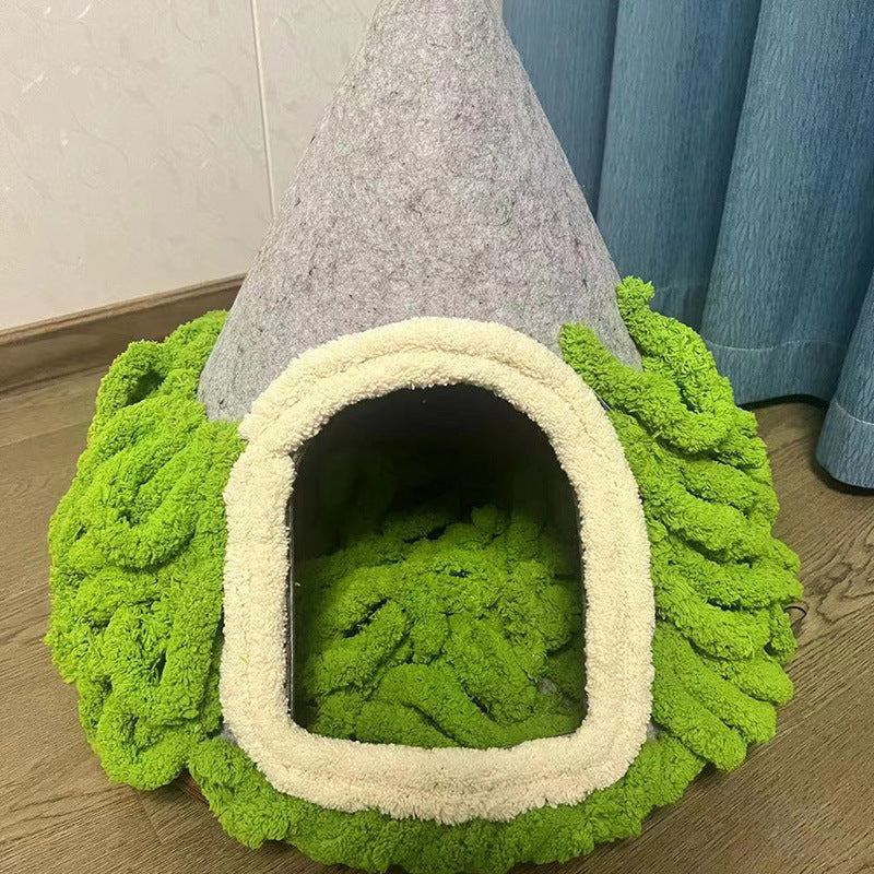 HKM-163923 Cozy Handmade Felt Cat House Tent – Indoor Pet Nest for Cats Under 12 Pounds