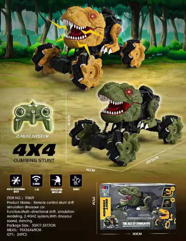 HKM-164051 Dinosaur Stunt RC Car 1/18 Scale Remote Control Toy for Kids with Spray Feature