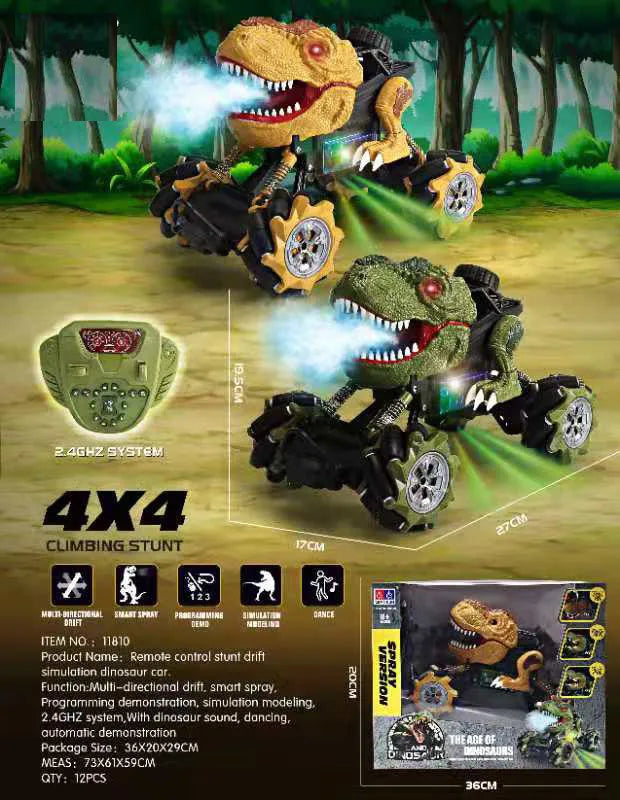 HKM-164051 Dinosaur Stunt RC Car 1/18 Scale Remote Control Toy for Kids with Spray Feature