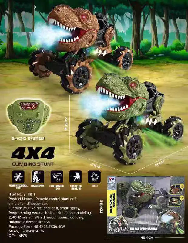 HKM-164051 Dinosaur Stunt RC Car 1/18 Scale Remote Control Toy for Kids with Spray Feature