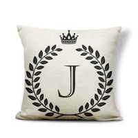 HKM-164179 Black and White Pattern Letter Assembly Pillowcase - 45x45cm Polyester Linen Cushion Cover
