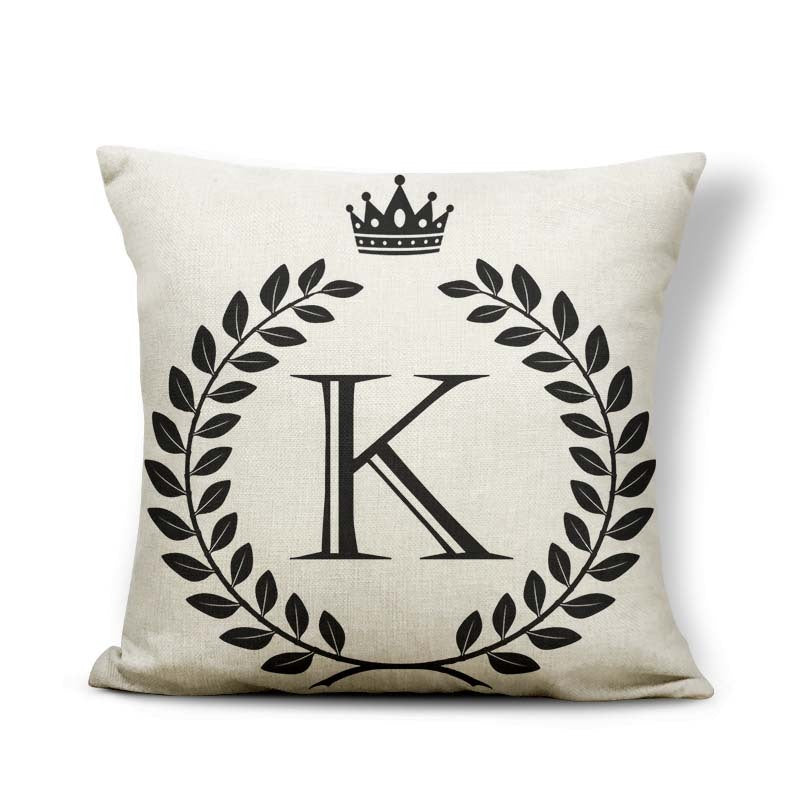 HKM-164179 Black and White Pattern Letter Assembly Pillowcase - 45x45cm Polyester Linen Cushion Cover