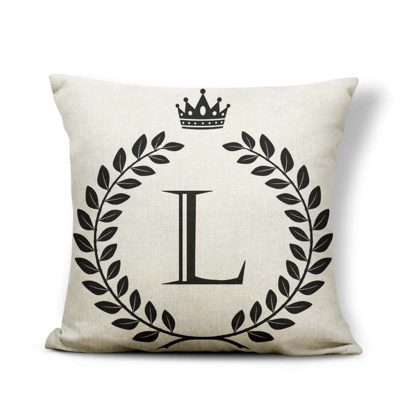 HKM-164179 Black and White Pattern Letter Assembly Pillowcase - 45x45cm Polyester Linen Cushion Cover