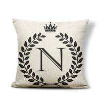 HKM-164179 Black and White Pattern Letter Assembly Pillowcase - 45x45cm Polyester Linen Cushion Cover