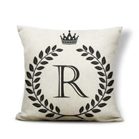 HKM-164179 Black and White Pattern Letter Assembly Pillowcase - 45x45cm Polyester Linen Cushion Cover