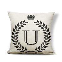 HKM-164179 Black and White Pattern Letter Assembly Pillowcase - 45x45cm Polyester Linen Cushion Cover