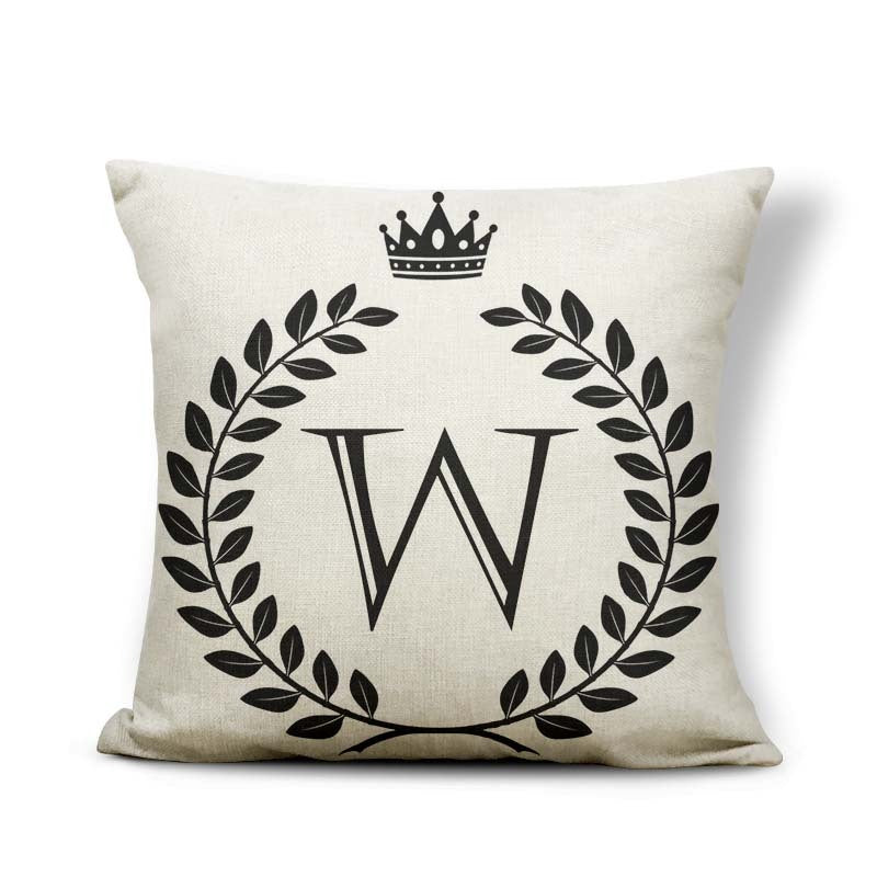 HKM-164179 Black and White Pattern Letter Assembly Pillowcase - 45x45cm Polyester Linen Cushion Cover