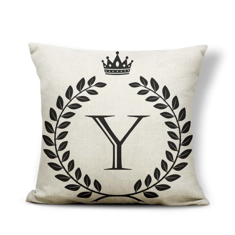 HKM-164179 Black and White Pattern Letter Assembly Pillowcase - 45x45cm Polyester Linen Cushion Cover