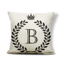 HKM-164179 Black and White Pattern Letter Assembly Pillowcase - 45x45cm Polyester Linen Cushion Cover