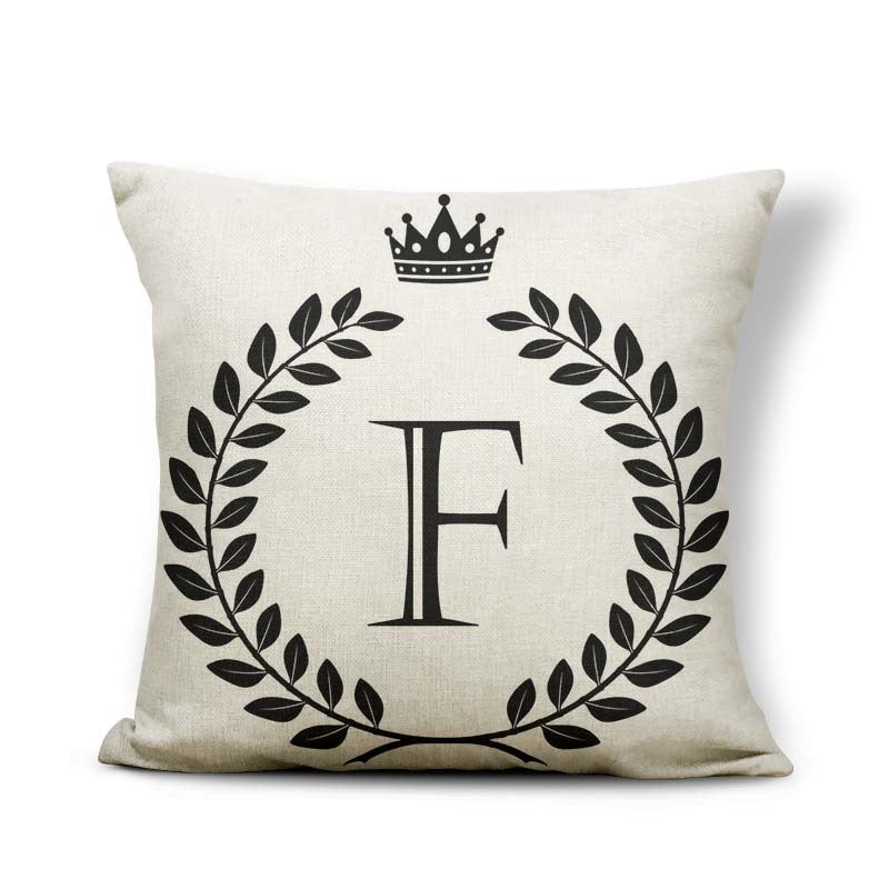 HKM-164179 Black and White Pattern Letter Assembly Pillowcase - 45x45cm Polyester Linen Cushion Cover