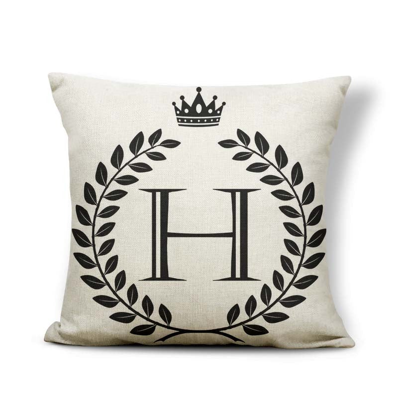 HKM-164179 Black and White Pattern Letter Assembly Pillowcase - 45x45cm Polyester Linen Cushion Cover