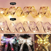 HKM-164243 Battery-Powered LED Christmas Light String with Silver, Gold, and Red Silk Decorations, Available in Multiple Lengths