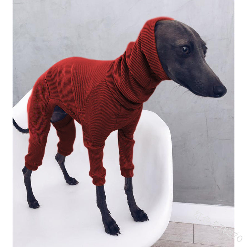 HKM-164371 Lightweight Dog Jumpsuit for Whippet and Italian Greyhound, Four-Legged Apparel in Black, Red, Yellow, Gray