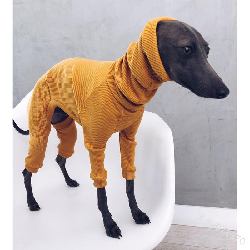 HKM-164371 Lightweight Dog Jumpsuit for Whippet and Italian Greyhound, Four-Legged Apparel in Black, Red, Yellow, Gray