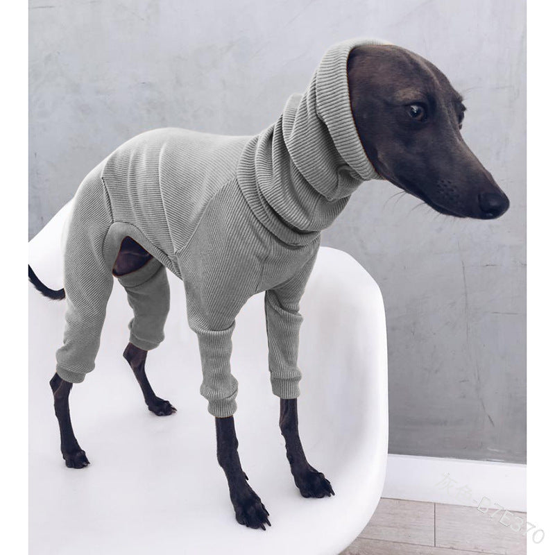 HKM-164371 Lightweight Dog Jumpsuit for Whippet and Italian Greyhound, Four-Legged Apparel in Black, Red, Yellow, Gray