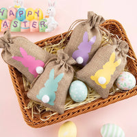 HKM-164627 Easter Burlap Gift Bags - 24pc Drawstring Rabbit Candy Treat Sacks for Party Favors