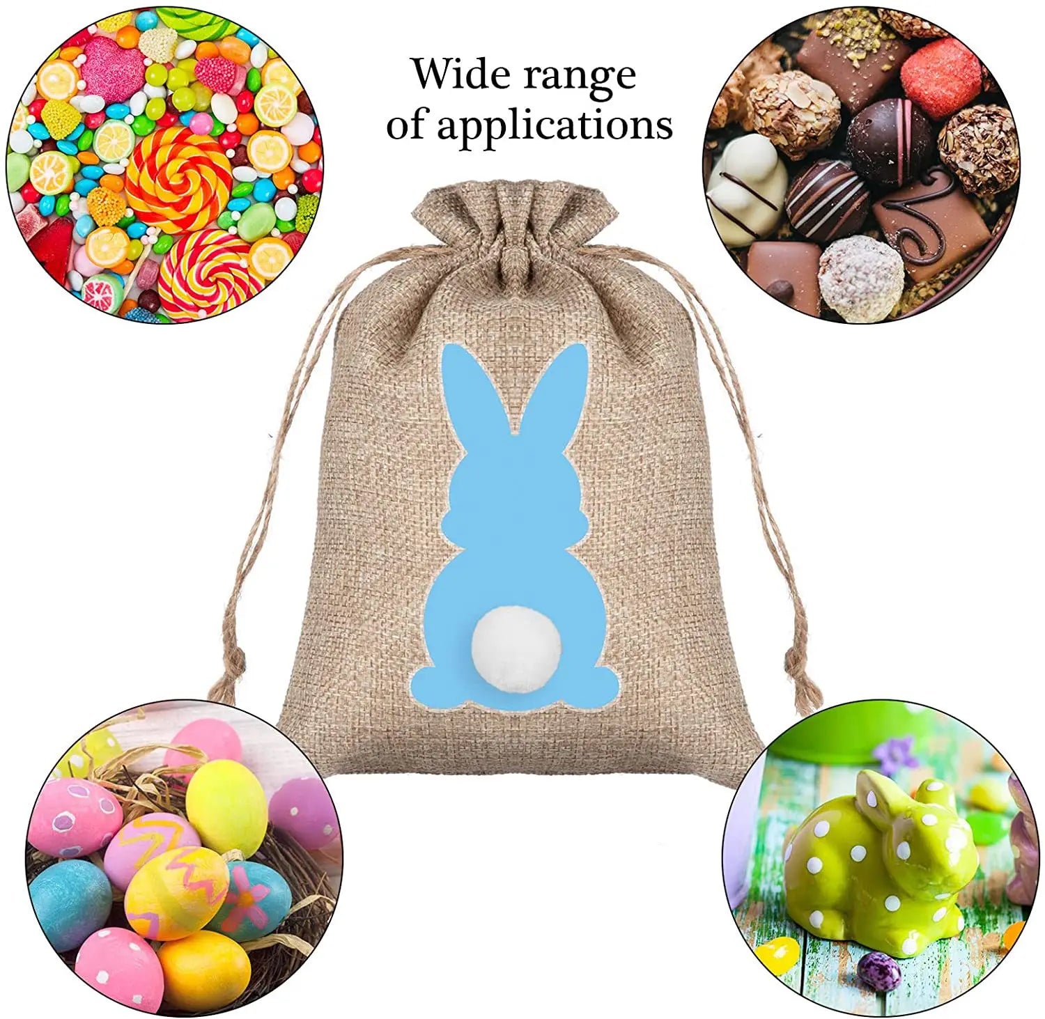 HKM-164627 Easter Burlap Gift Bags - 24pc Drawstring Rabbit Candy Treat Sacks for Party Favors