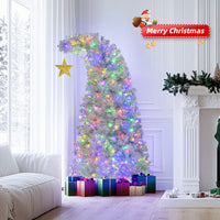 HKM-164755 6 FT Silver Bent Top Pre-lit Christmas Tree with 300 LED Lights and 900 Branch Tips
