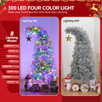 HKM-164755 6 FT Silver Bent Top Pre-lit Christmas Tree with 300 LED Lights and 900 Branch Tips
