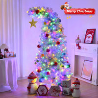 HKM-164755 6 FT Silver Bent Top Pre-lit Christmas Tree with 300 LED Lights and 900 Branch Tips