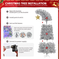 HKM-164755 6 FT Silver Bent Top Pre-lit Christmas Tree with 300 LED Lights and 900 Branch Tips