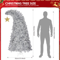 HKM-164755 6 FT Silver Bent Top Pre-lit Christmas Tree with 300 LED Lights and 900 Branch Tips