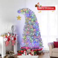 HKM-164755 6 FT Silver Bent Top Pre-lit Christmas Tree with 300 LED Lights and 900 Branch Tips