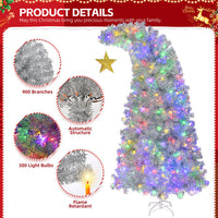 HKM-164755 6 FT Silver Bent Top Pre-lit Christmas Tree with 300 LED Lights and 900 Branch Tips