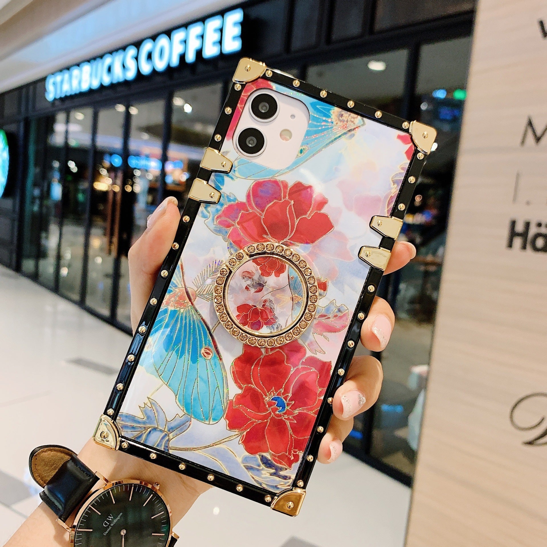 HKM-164883 Butterfly Love Flower Tempered Glass Phone Case for iPhone Models