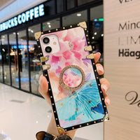 HKM-164883 Butterfly Love Flower Tempered Glass Phone Case for iPhone Models