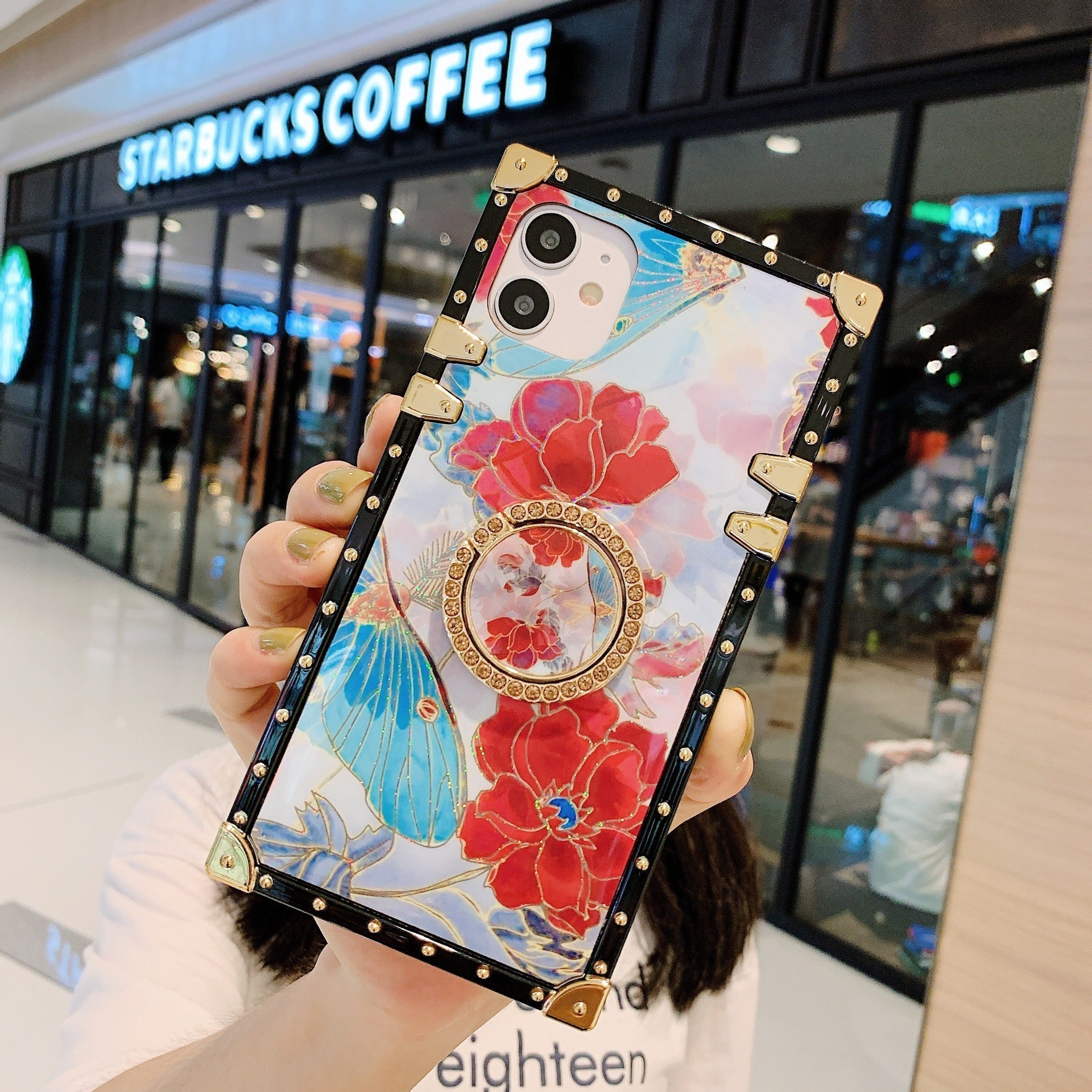 HKM-164883 Butterfly Love Flower Tempered Glass Phone Case for iPhone Models