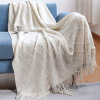 HKM-164947 Diamond-Shaped Travel Fleece Blanket - Soft Acrylic Material, Multiple Colors Available, Warm & Cozy Design