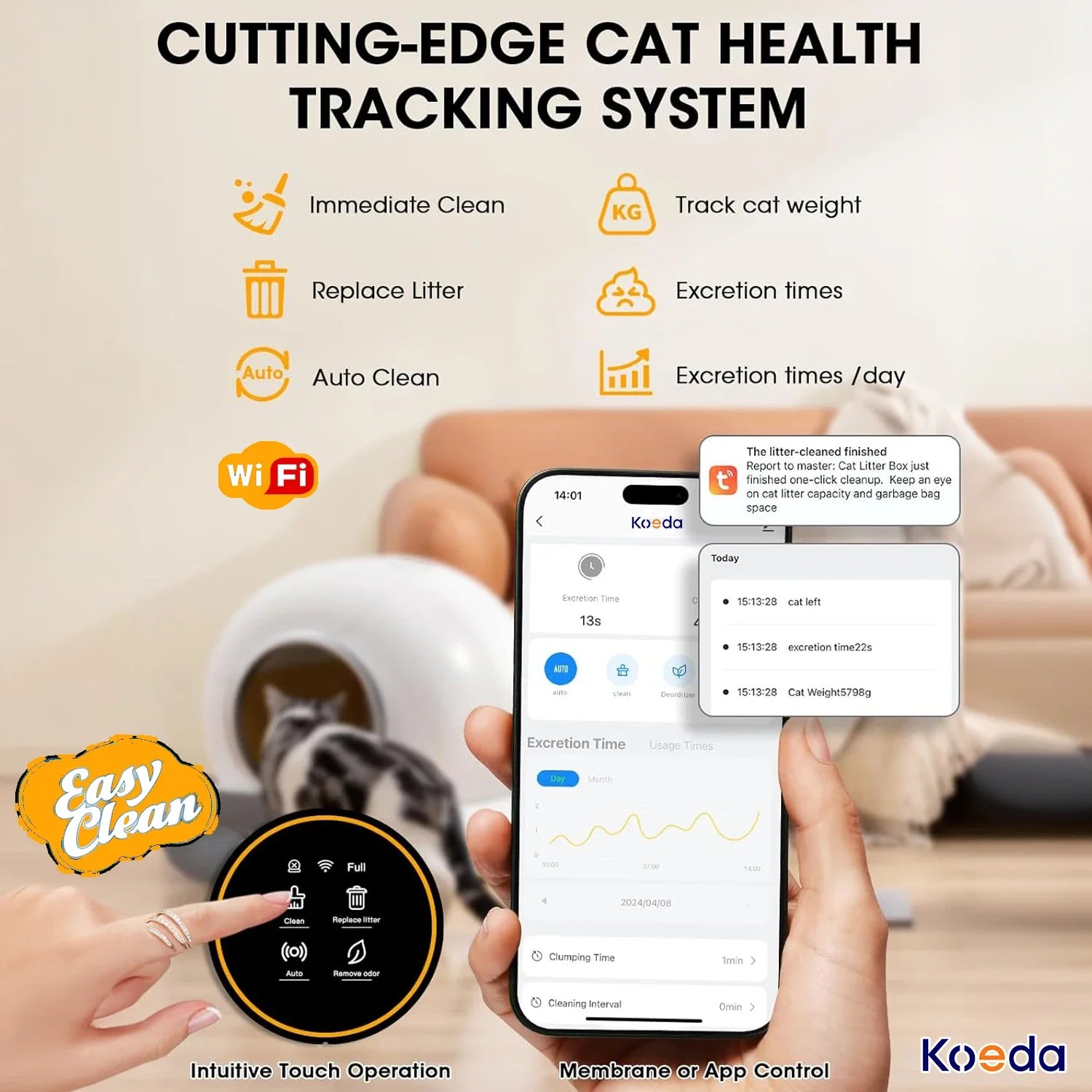 KTX-165075 Extra Large Automatic Cat Litter Box with APP Control, Self-Cleaning Feature, 10kg Capacity, Odor Control, Easy to Clean