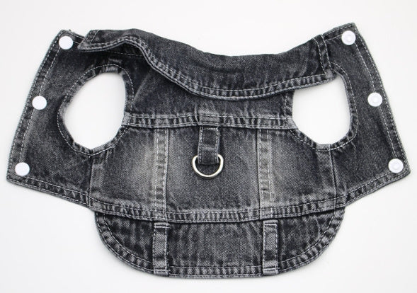 HKM-165203 Denim Traction Vest for Small Dogs – Casual Pet Clothing in Blue and Black