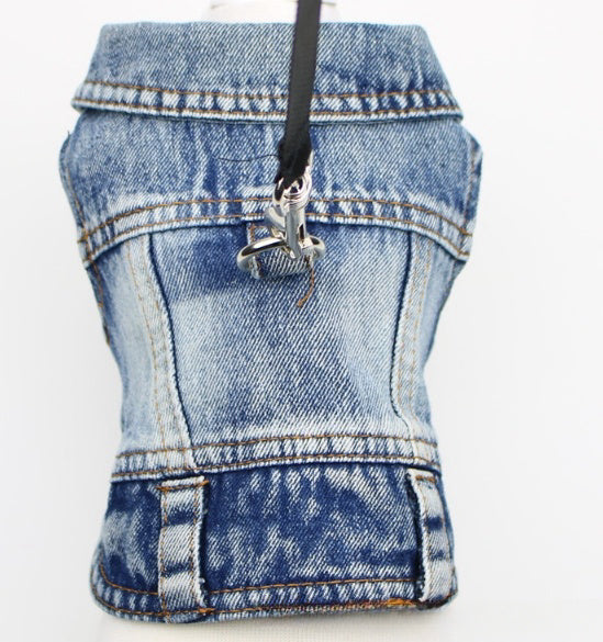 HKM-165203 Denim Traction Vest for Small Dogs – Casual Pet Clothing in Blue and Black