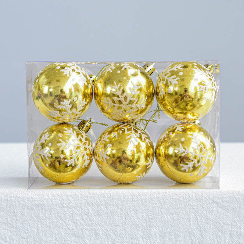 HKM-165395 Colorful Christmas Tree Balls with Snowflake Design - Pack of 6 (Multi-Color Options)