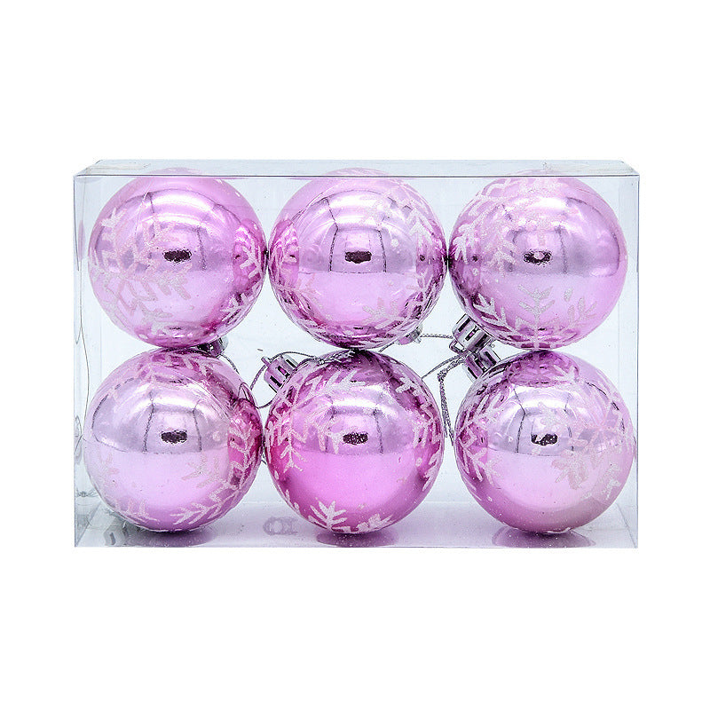 HKM-165395 Colorful Christmas Tree Balls with Snowflake Design - Pack of 6 (Multi-Color Options)