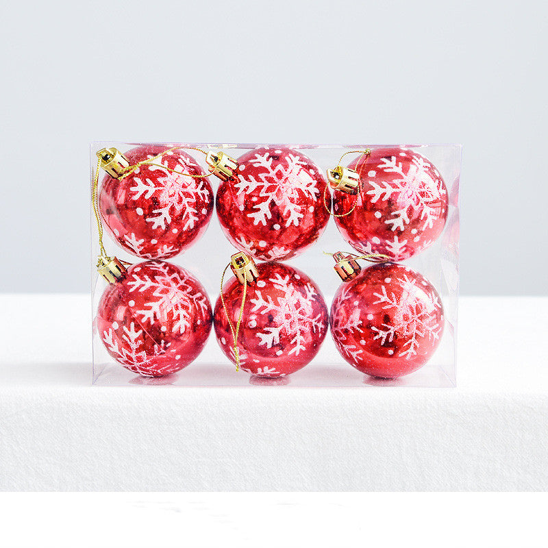 HKM-165395 Colorful Christmas Tree Balls with Snowflake Design - Pack of 6 (Multi-Color Options)
