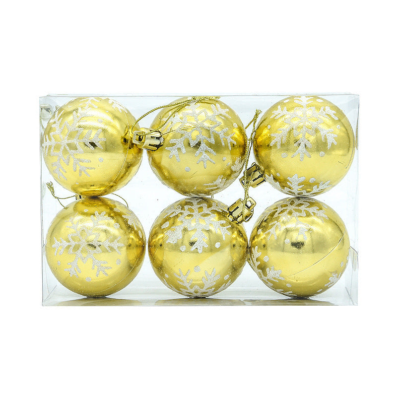 HKM-165395 Colorful Christmas Tree Balls with Snowflake Design - Pack of 6 (Multi-Color Options)