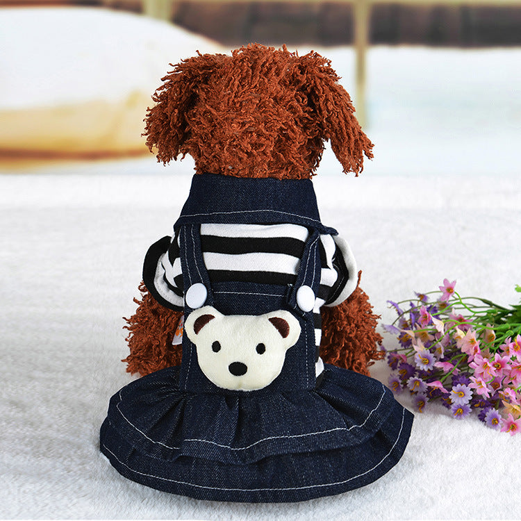 HKM-165395 Striped Bear Suspenders Four-Legged Dog Trousers - Cotton Pet Clothing