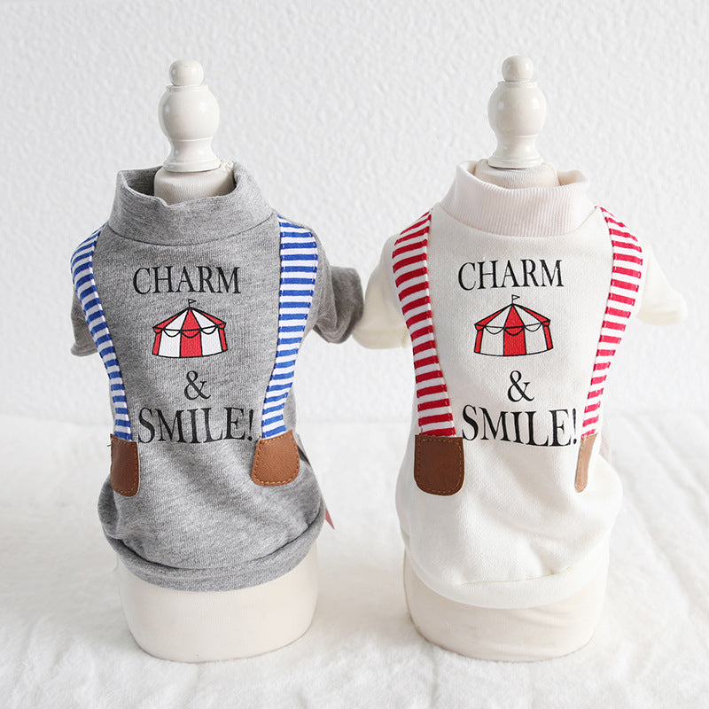 HKM-165459 Casual Striped Sweater for Dogs - Cotton Material in Gray and White