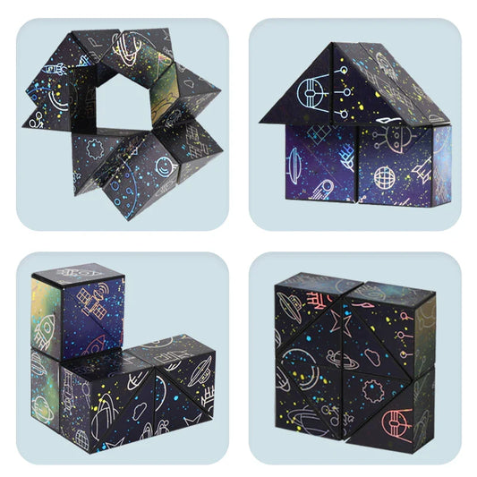 HKM-165523 Infinity Cube Fidget Toy for Stress Relief - Shape Shifting Magic Puzzle - Ages 2 and Up - Dark Blue/Black