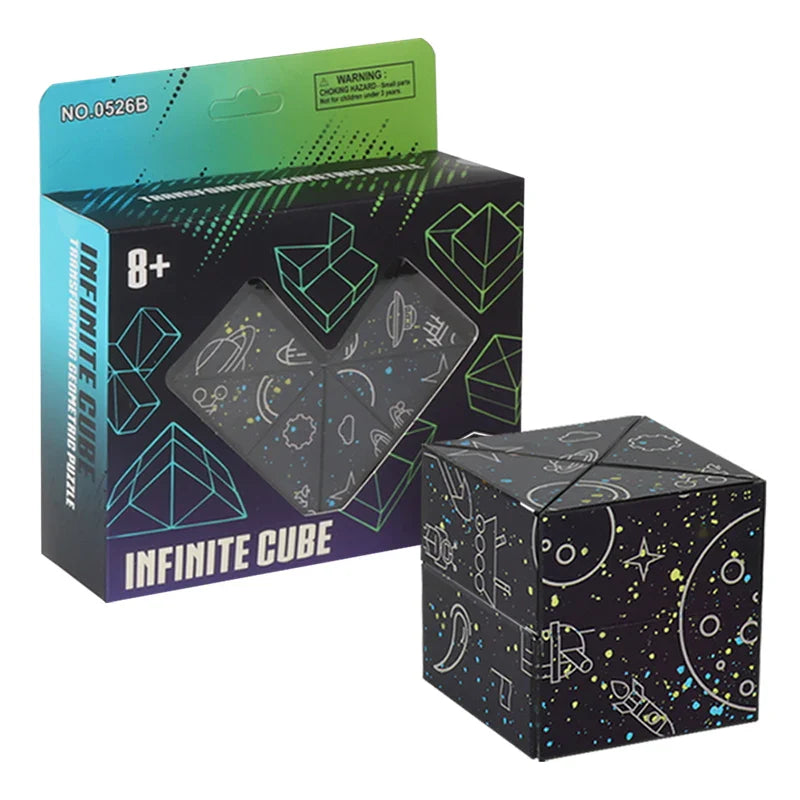 HKM-165523 Infinity Cube Fidget Toy for Stress Relief - Shape Shifting Magic Puzzle - Ages 2 and Up - Dark Blue/Black
