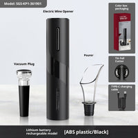 HKM-165523 USB Rechargeable Electronic Bottle Opener with Foil Cutter, Multi-Function Corkscrew Set, ABS Matte Black
